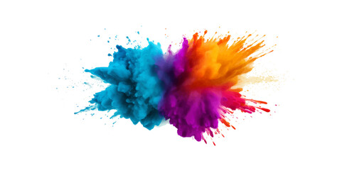 colorful vibrant rainbow Holi paint color powder explosion with bright colors isolated white background.	 - obrazy, fototapety, plakaty