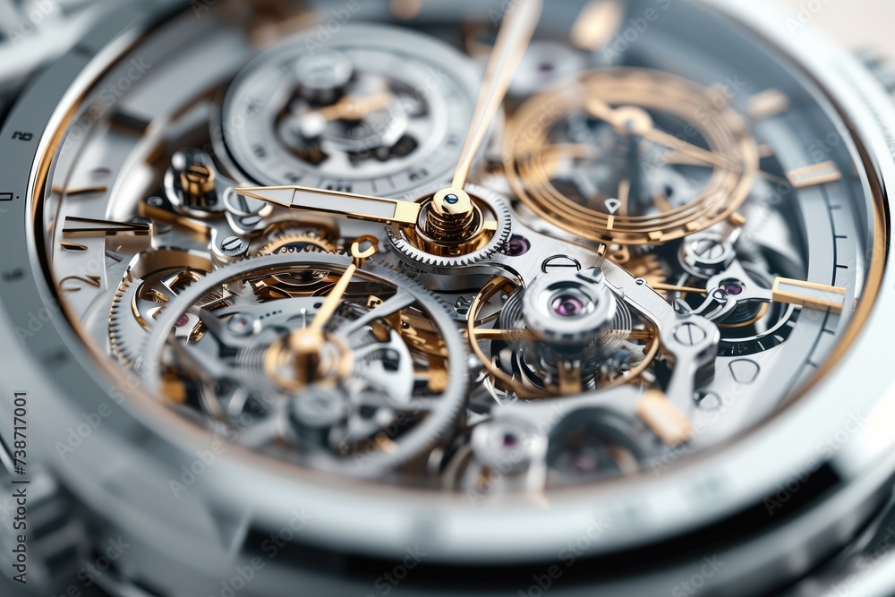 Poster 3d, construct of a mechanical watches inner workings. generative ai.