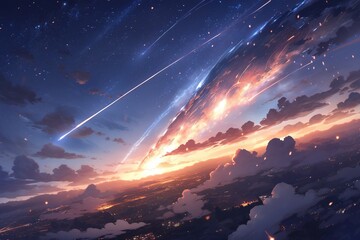 wonerfull meteorite falling from sky - obrazy, fototapety, plakaty