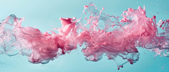 Ultrawide Pink Color Emulsion In Blue Water Background Wallpaper