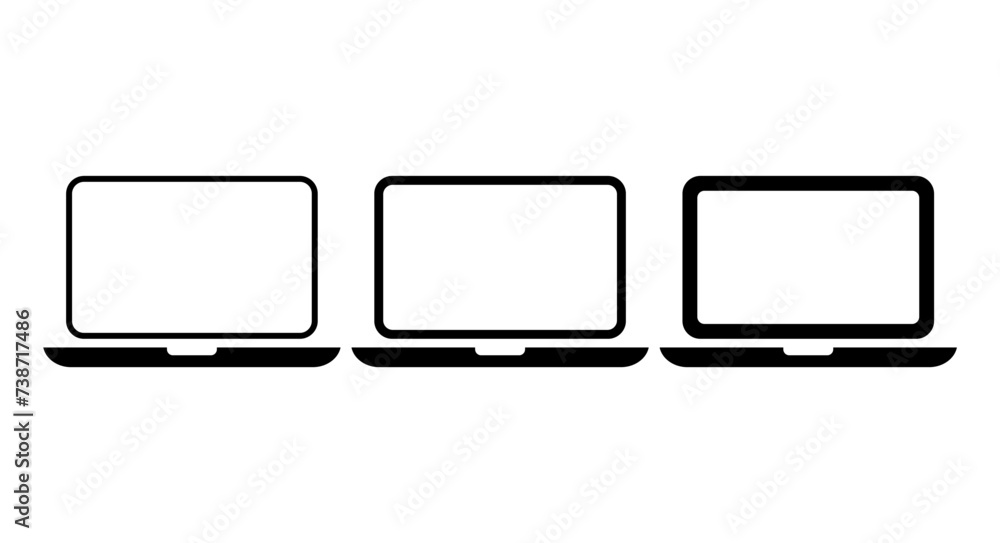 Poster set of laptop flat web icon, notebook computer technology symbol , blank display vector illustration
