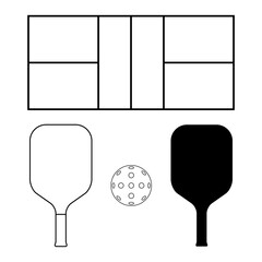 Set of Pickleball racket sport, indoor paddle icon, web flat symbol vector illustration
