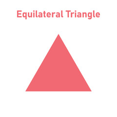 Properties of equilateral triangle in mathematics. Three sides with same length. Geometric shape. Science lessons for your classroom.