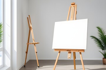 wooden easel with blank canvas - obrazy, fototapety, plakaty