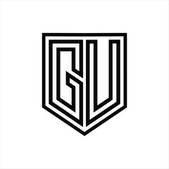 GU Letter Logo monogram shield geometric line inside shield isolated style design