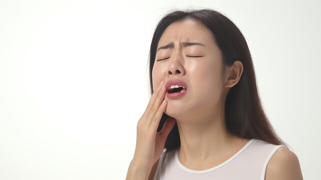 Women's nasal discharge is isolated sneeze and cough on a background of pure white