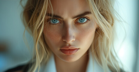 Naklejka premium Angry woman with blonde hair. Generative AI.