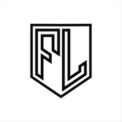 FL Letter Logo monogram shield geometric line inside shield isolated style design