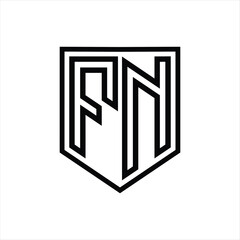 FN Letter Logo monogram shield geometric line inside shield isolated style design