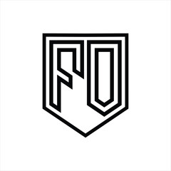 FO Letter Logo monogram shield geometric line inside shield isolated style design