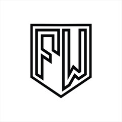 FW Letter Logo monogram shield geometric line inside shield isolated style design