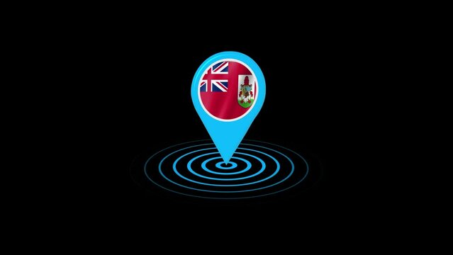 Bermuda flag icon gps location tracking animation in black background