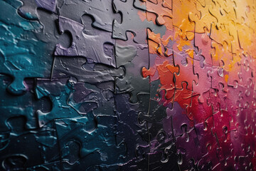 multi-colored puzzles with paint texture, gradient, shot at an angle
