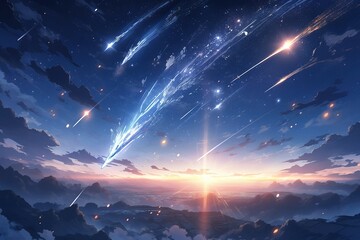 wonerfull meteorite falling from sky - obrazy, fototapety, plakaty
