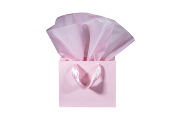 Craft paper gift bag with tissue paper isolated on a white background