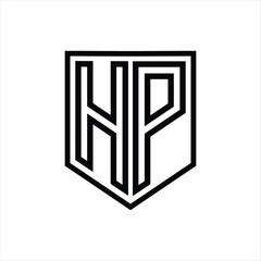 HP Letter Logo monogram shield geometric line inside shield isolated style design