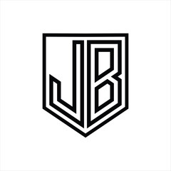 JB Letter Logo monogram shield geometric line inside shield isolated style design