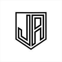 JA Letter Logo monogram shield geometric line inside shield isolated style design