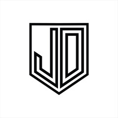 JD Letter Logo monogram shield geometric line inside shield isolated style design