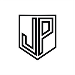 JP Letter Logo monogram shield geometric line inside shield isolated style design