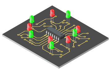 Printed circuit board in isometric view