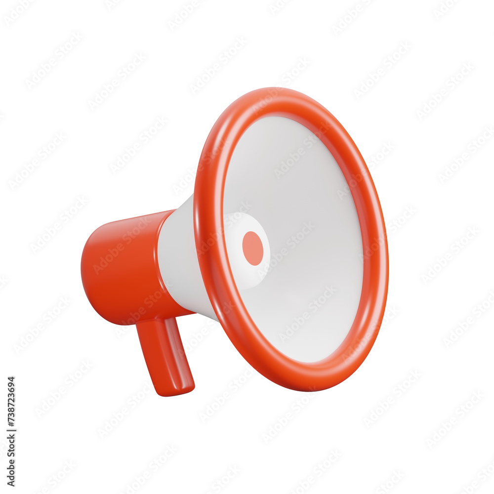 Poster megaphone, 3d icon. red loudspeaker. 3d object on a transparent background