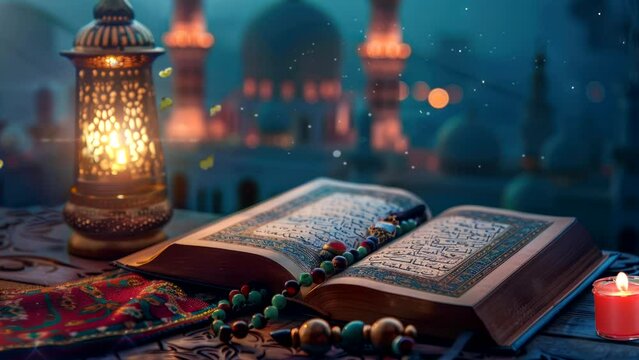 Al-Qur'an with beautiful views. Seamless looping time-lapse virtual 4k video animation background