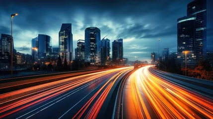 Foto op Plexiglas Bustling Night Traffic on City Street © Anoo