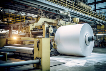 Equipment for paper production. Large plant for the production of paper and cardboard. Modern equipment.