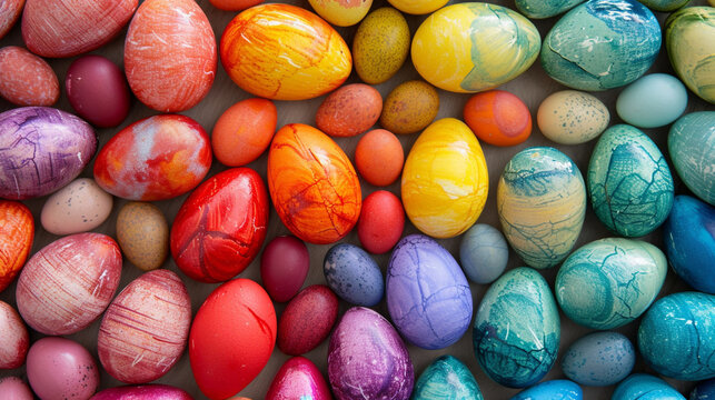 Colorful Easter eggs arranged in the shape of a heart, symbolizing love and unity during the holiday season, creating a visually stunning and heartwarming image.