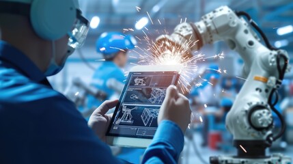 The robotic arm performs welding tasks with precision and efficiency, revolutionizing industrial manufacturing.