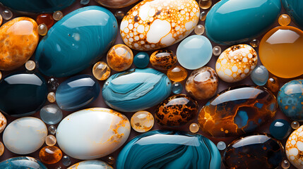 Pebble stones background, stones of different colors and sizes - obrazy, fototapety, plakaty