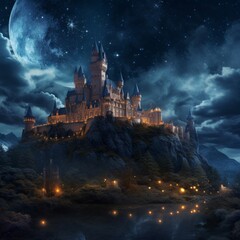Fantasy Castle Moonlight Sky