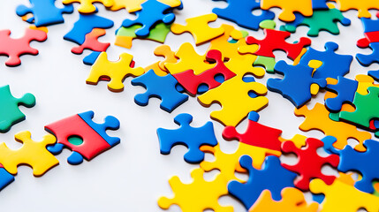 Bright puzzle details close-up, copy space