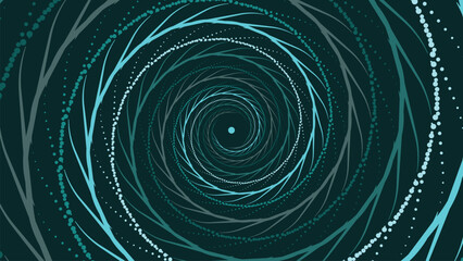Abstract spiral dotted urgency vortex style round deep data cycle creative background.