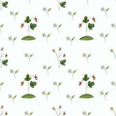 Watercolor summer pattern with berries