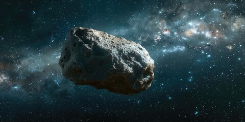An asteroid surrounded by swirling debris in the outer space
