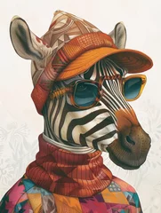 Schilderijen op glas portrait of Zebra, wearing sunglasses and clothes cosplay human © jiawei
