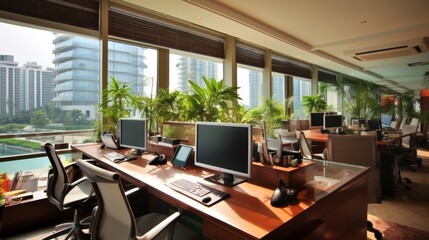 Fototapeta premium Modern natural material and creative design working space in modern office interior