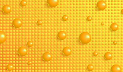Background with yellow balls. 3d formfs on bright orange background