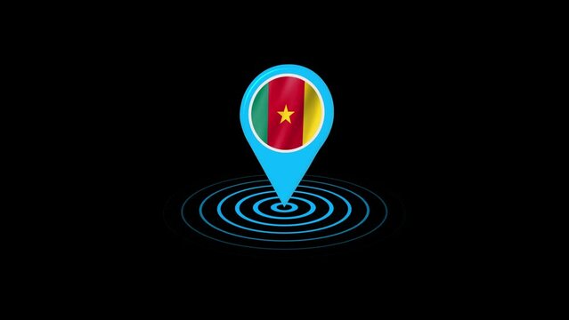 Cameroon flag icon gps location tracking animation in black background