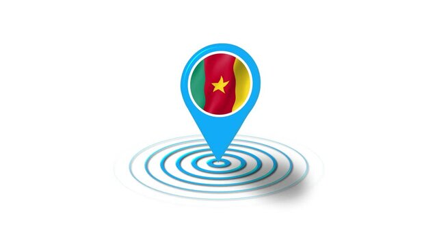Cameroon flag icon 3d GPS location tracking animation in white background