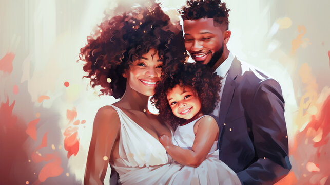 A young and happy black family, parents hugging their child. This image symbolizes the concept of Family Day, love and support.