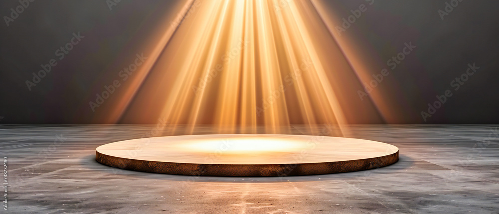 Poster spotlight on an empty stage: a platform of possibilities illuminated, ready for the next star perfor