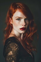 Stylish Woman With Red Hair in Black Dress. Generative AI