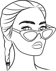 girl with sunglasses outline portrait on transparent background	
