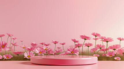 Abstract 3D stage pink pastel minimalist background.