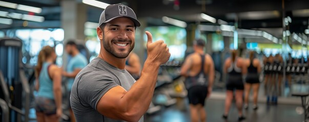 Fitness Coach Giving Thumbs Up in Gym Setting
