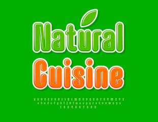 Vector eco template Natural Cuisine. Stylish Green Font. Modern Alphabet Letters and Numbers set.