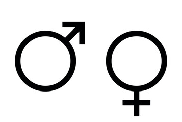 gender symbol icon set - black and white pictogram of male and female sign - obrazy, fototapety, plakaty